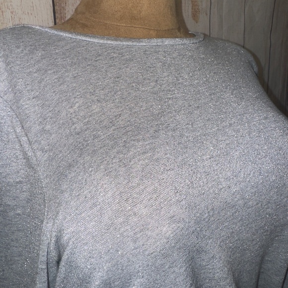 Ann Taylor Grey & Silver Sparkle Top, Side Knot TShirt, Long Sleeve, Women’s XL - Picture 5 of 13